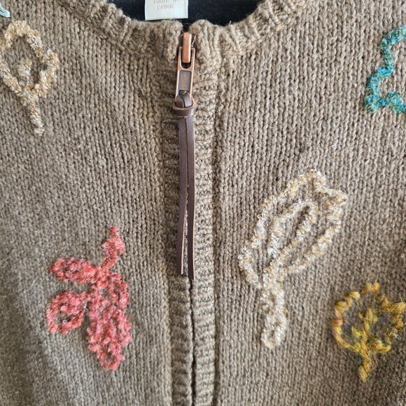 Embroidered Chocolate Brown Cardigan Large Fall Leaves Cottagecore Rustic New - Picture 2 of 9